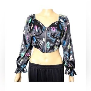 O.L.M. Monogrammed Black Cropped Top